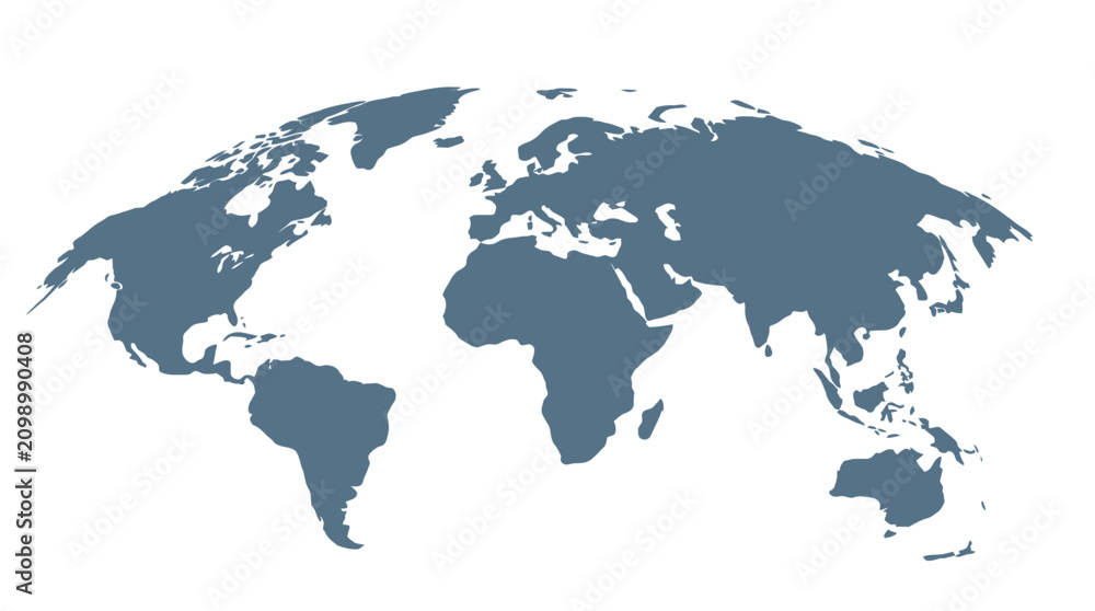 Fototapeta premium Detailed blue world map silhouette isolated on a clean white background for modern graphic design projects