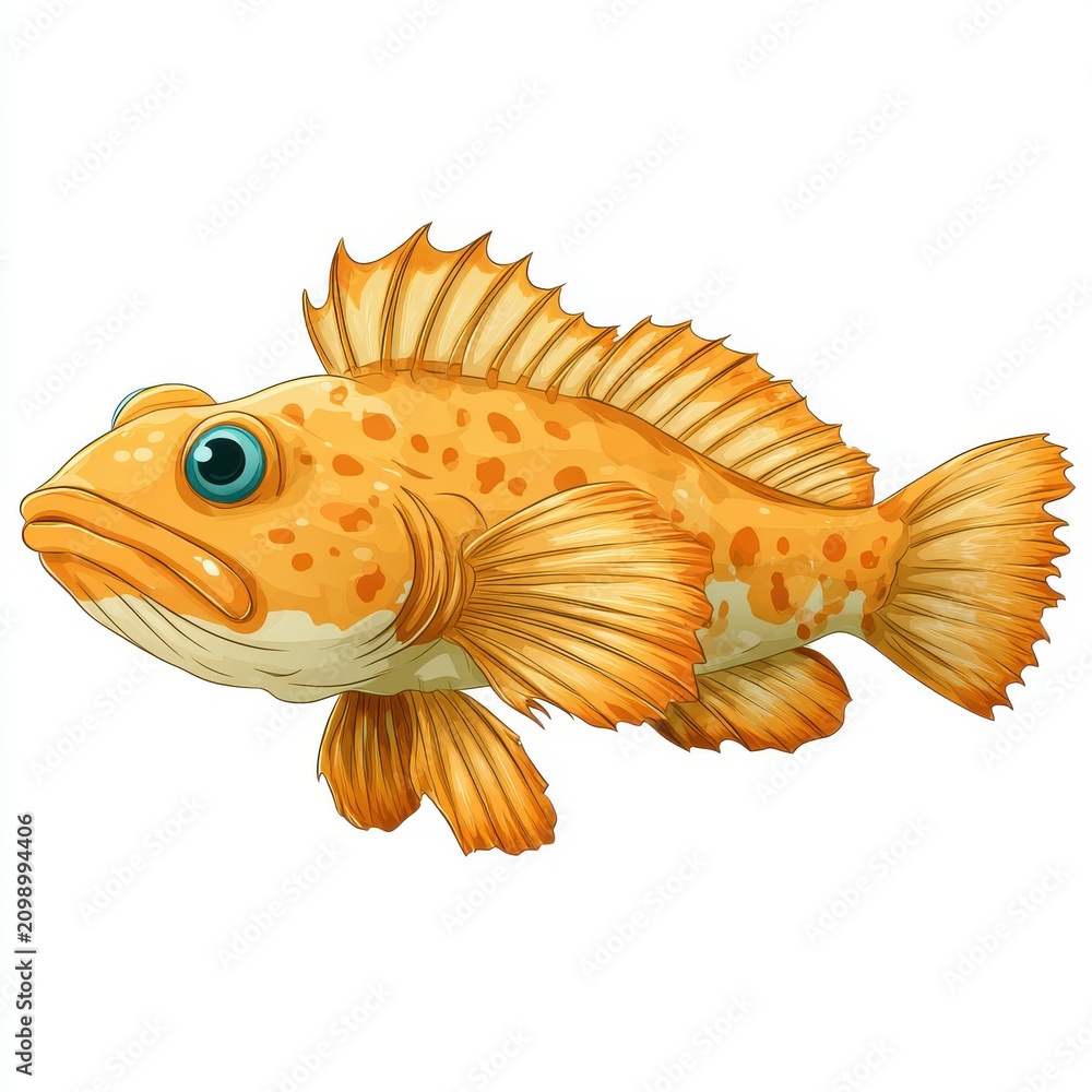 Fototapeta premium Orange Spotted Rockfish Illustration Isolated On White Background