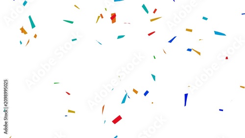 colorful confetti falling on white background, bright party celebration particles animation, multicolored festive confetti rain effect. joyful celebration overlay, alpha channel seamless loop.