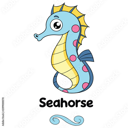 Cute Cartoon Seahorse Vector Illustration for Kids Education