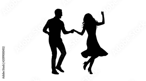 Tableau sur toile Couple dancing together in a joyful pose silhouette style isolated on transparen