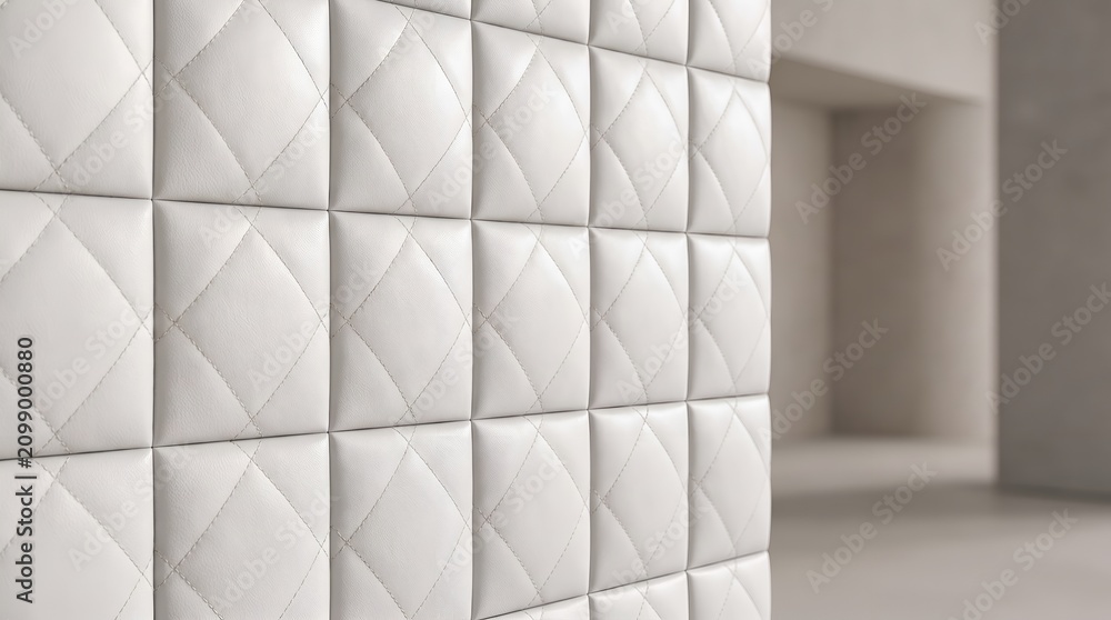 Obraz premium White quilted leather wall panel with diamond pattern in modern interior