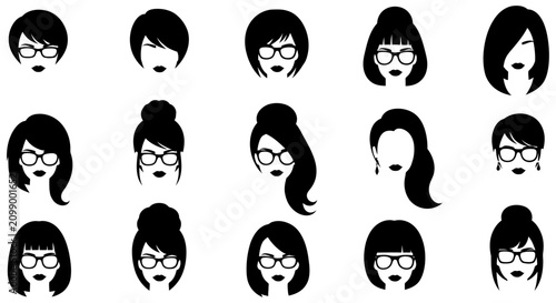 Photography Collection Of Female Head Silhouettes With Varying Hairstyles Vector Illustratio