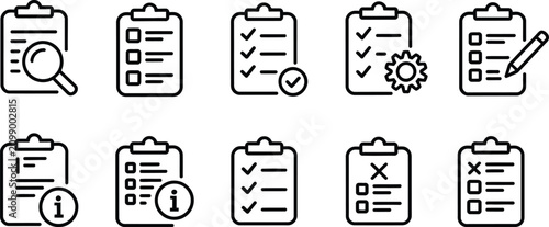 Checklist Clipboard Icon featuring editable line symbols for task management, checklist, document review, inspection, approval, and productivity concepts in vector style.