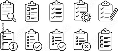 Checklist Clipboard Icon featuring editable line symbols for task management, checklist, document review, inspection, approval, and productivity concepts in vector style.
