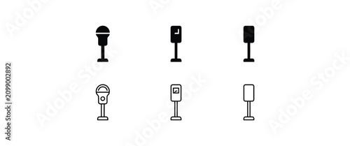 Foto Parking meter in solid black and thin line styles for urban street parking and t