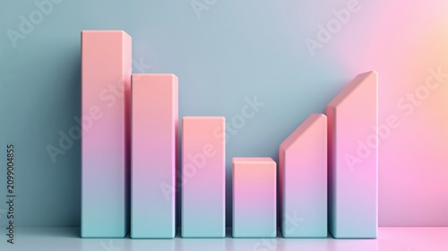 3D rendered bar chart with pink and blue gradient colors