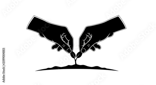 Hands Planting Seedling Vector Illustration