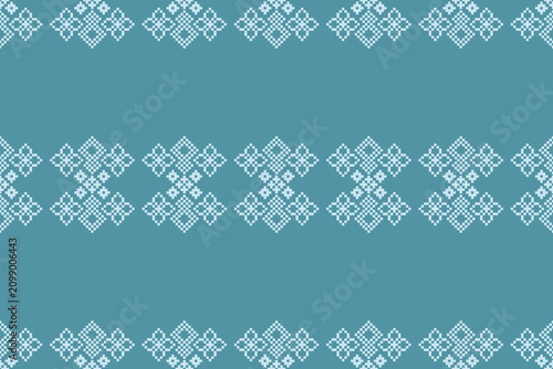 Blue tribal colorful background in ethnic pattern embroidery motif traditional art.