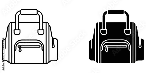 Konstfotografi Duffel bag outline and solid silhouette isolated on white for travel or gym use