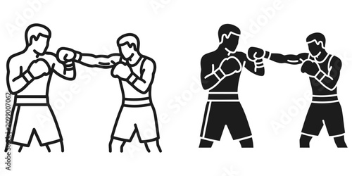 Cuadro en lienzo Two boxers in silhouette and outline performing a jab during a match with clear