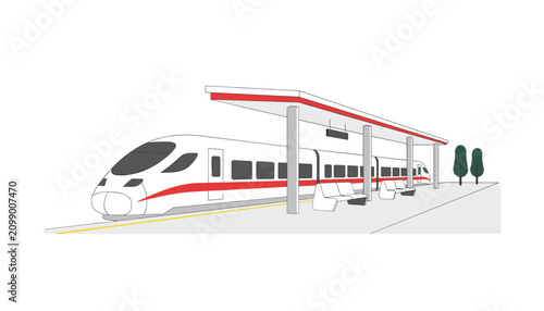 High speed passenger train waiting at modern transit station platform with comfortable seating and clean environment.