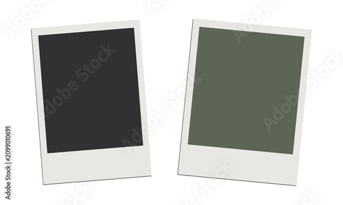 Foto Two polaroid frames, one blank black and one muted green, on transparent background, photo paper cards