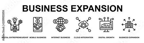 Photos Business Expansion Banner Web Outline Icon Vector Illustration Concept for Busin