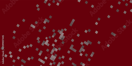 Abstract Red Pixel Confetti Falling Over Maroon Geometric Background With Soft Translucent Squares
