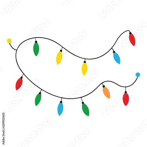 Christmas lights string with colorful bulbs, simple decorative element for festive holiday designs and seasonal celebrations.
