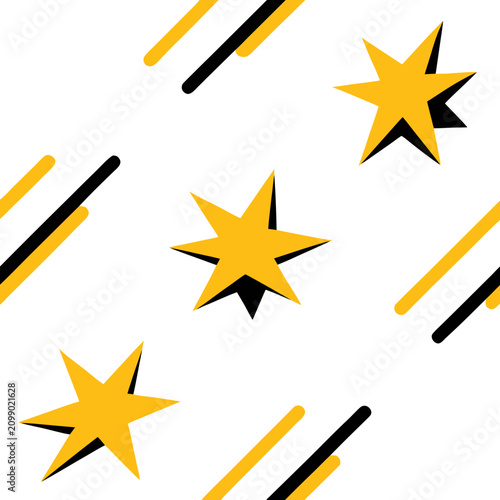 Yellow stars with black and yellow diagonal lines pattern, dynamic and playful design for fun backgrounds and banners.