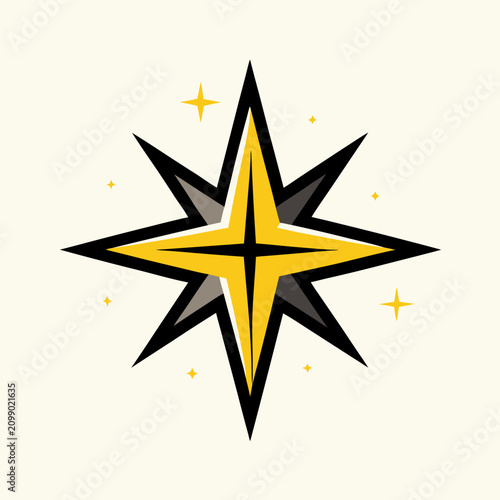 Shining gold nativity star with sparkles, sacred symbol of Christmas and spiritual guidance for festive designs.