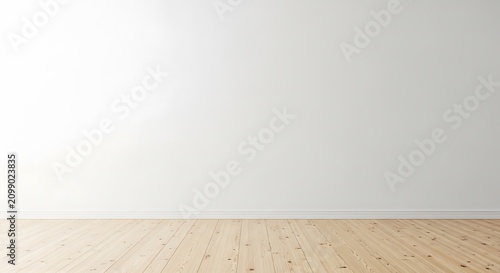 Empty room with light wooden floor and plain wall for interior design presentation