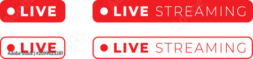 Cuadro en lienzo Red live streaming button badge icon set for online broadcast video player layou