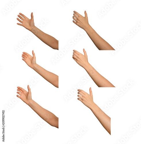 Female hand holding invisible object shown from front and back. Fingers wrapped around something