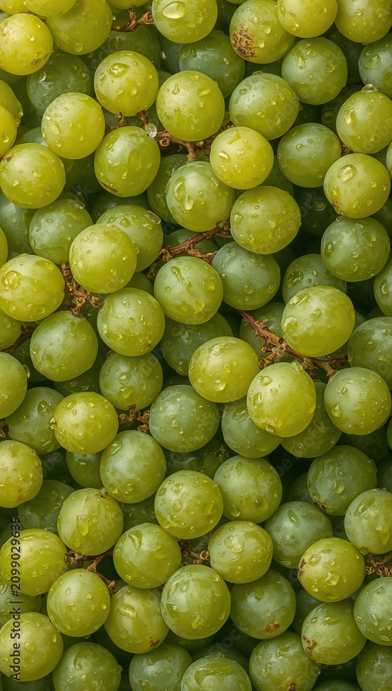 Obraz premium Fresh green grapes filling the frame create a natural organic fruit background rich in freshness and healthy nutrition.