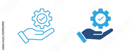 Tableau sur toile Hand holding gear with check icon, technical support, approved settings, system