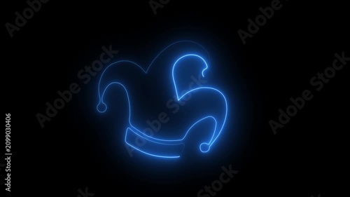 Glowing Neon Jester Hat Line Animation with Multi Color Variations on Black Background