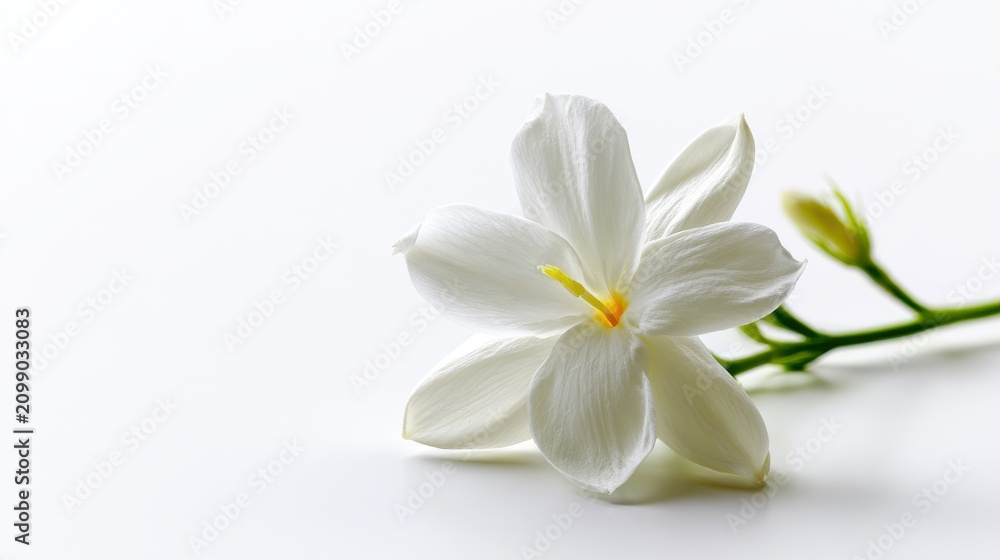 Fototapeta premium Elegant white flower isolated on white background. Botanical beauty perfect for spa and cosmetic design.