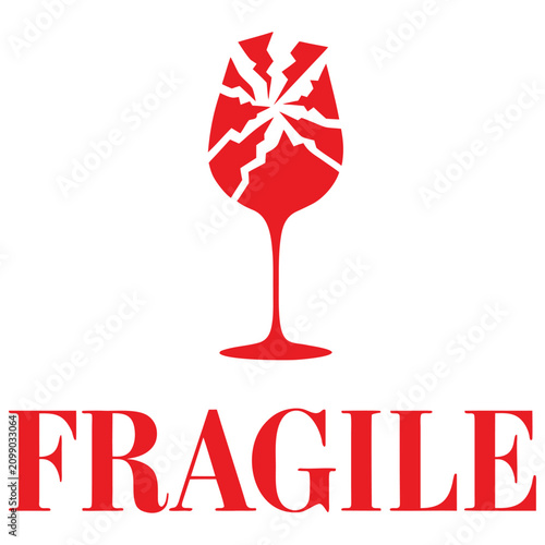 Red Fragile Warning Sign with Broken Glass Vector Icon