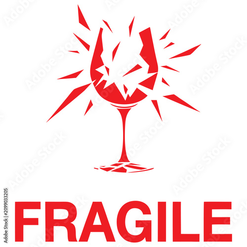 Fragile Shipping Mark Graphic with Cracked Wine Glass Silhouette
