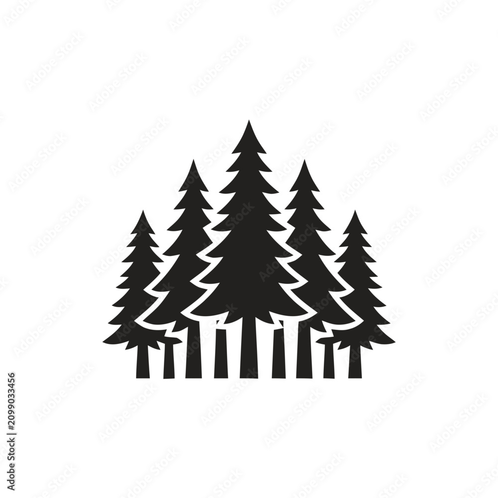 Obraz premium Black Silhouette Pine Trees Group.