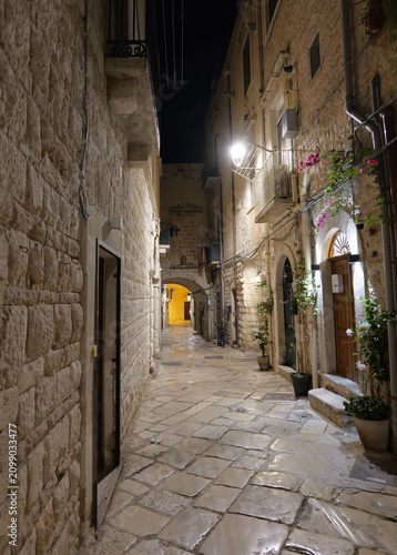 Canvastavla Ancient stone alley glowing at night in molfetta, italy