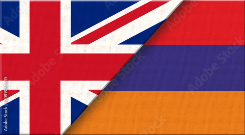 Cuadro en lienzo Double flag of United Kingdom and Armenia on fabric texture.