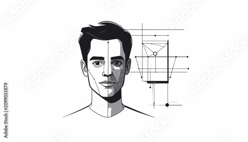 Bilde på lerret Man face geometric proportions drawing.