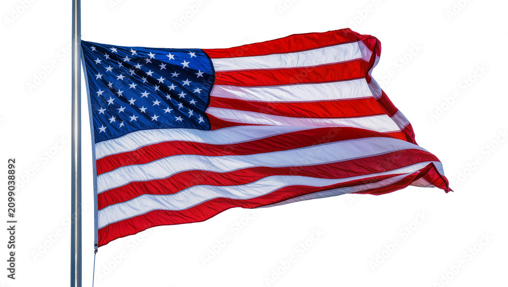 Obraz premium Waving American flag with stars and stripes, isolated on transparent background