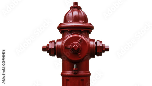 Cuadro en lienzo Red cast iron fire hydrant with multiple nozzles, isolated on transparent backgr