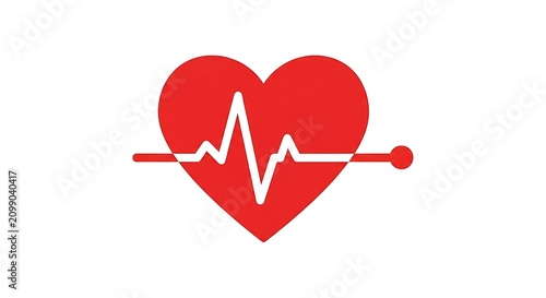 Red Heart Icon with White Ecg Line on Clean White Background