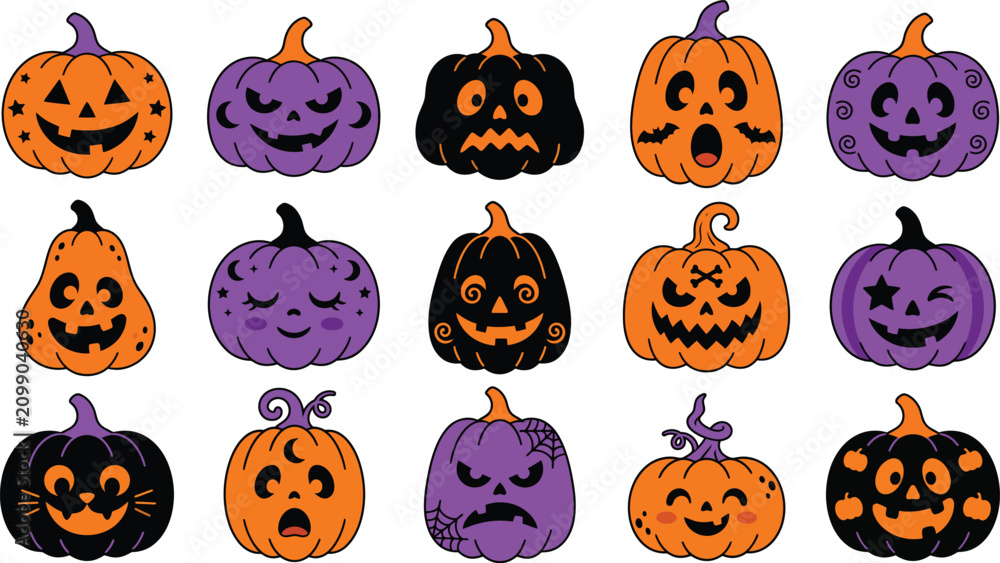 Fototapeta premium Halloween pumpkins faces set
