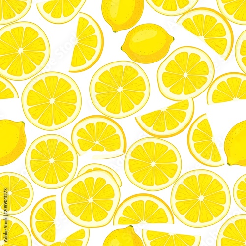 Bright Yellow Lemon Slices Arranged in Seamless Citrus Pattern on White Background
