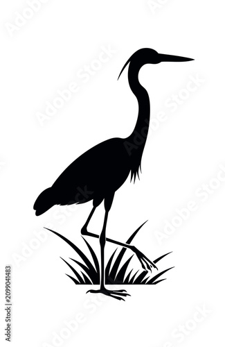 Majestic Heron Marsh Bird Silhouette Design