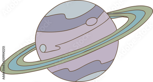 Cute Little Yellow Saturn Planet Character with Rings Space Illustration