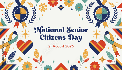 Decorative graphic design celebrating national senior citizens day in august twenty-twenty-six