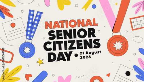 Colorful graphic illustration celebrating national senior citizens day in august twenty-six