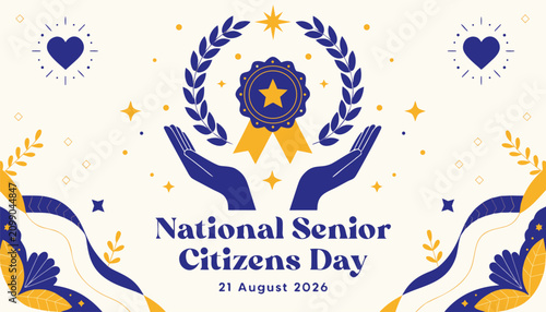 National senior citizens day celebration graphic with blue and gold elements