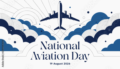 Cuadro en lienzo Minimalist blue graphic illustration celebrating the official National Aviation