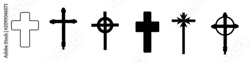Tablou pe pânză Variety of black cross silhouettes on a white background religious symbols and g