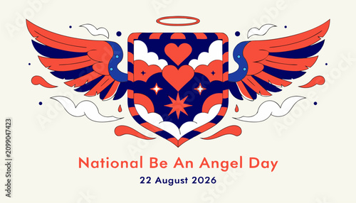 Cuadro en lienzo Decorative shield with wings and hearts for national angel day