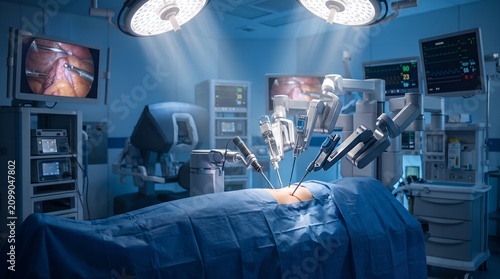 Advanced Robotic Surgery in a Modern Operating Room with Medical Technology
