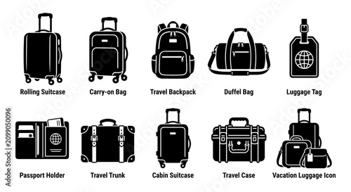 Foto Luggage Icons Including Rolling Suitcase, Carry-on Bag, Travel Backpack, Duffel